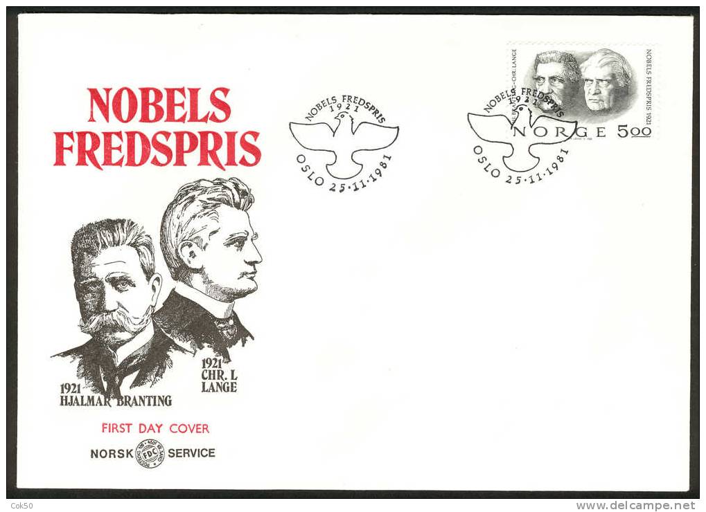 NORWAY FDC 1981 «Nobel Peace Prize Winners». Perfect, Cacheted Unadressed Cover - FDC