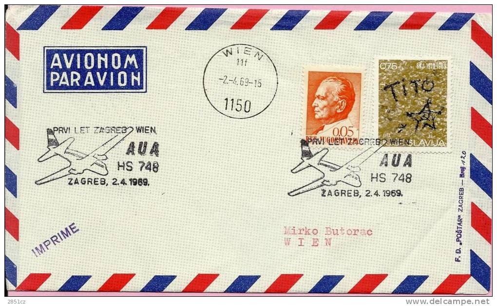 Cover - First Flight Zagreb - Wien, Zagreb, 2.4.1969., Yugoslavia, Airmail/Par Avion - Luftpost