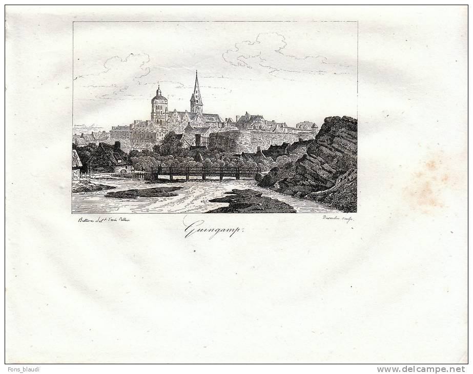 Vue De Guingamp Gravée Par Dessault D´après Buttura  1835 - FRANCO DE PORT - Estampes & Gravures