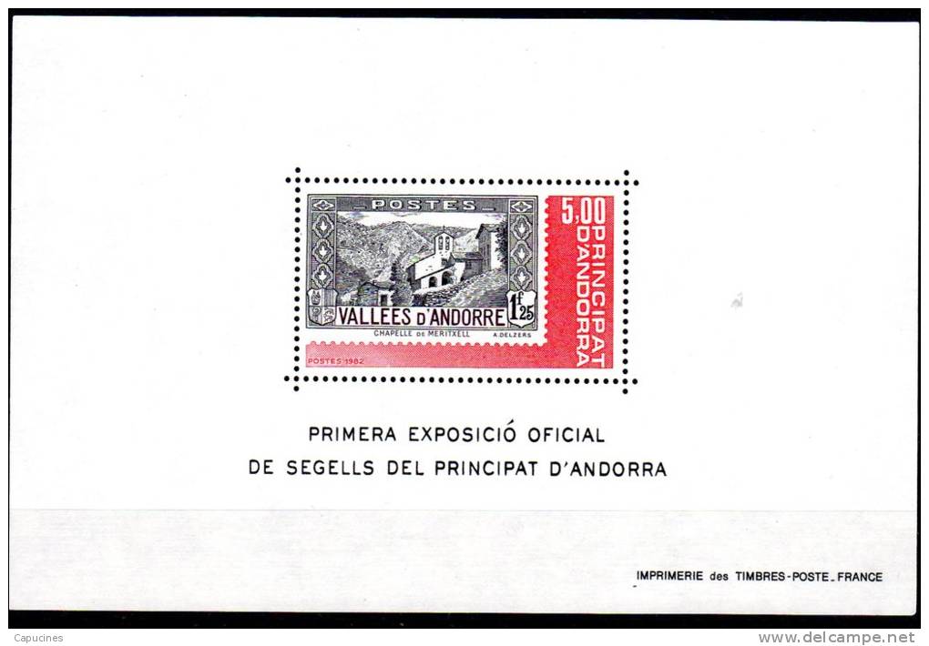 ANDORRE - 1985: BF "1e Expo Timbresposte Andorrant BF N° 1** - Blocks & Kleinbögen