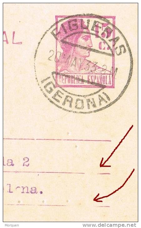 Entero Postal FIGUERAS (Gerona) 1933. VARIEDAD Error Impresion, Num 69 º - 1931-....