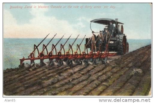 Canada Farming, Tractor Breaks Ground, Machinery, C1900s Vintage Postcard - Tracteurs