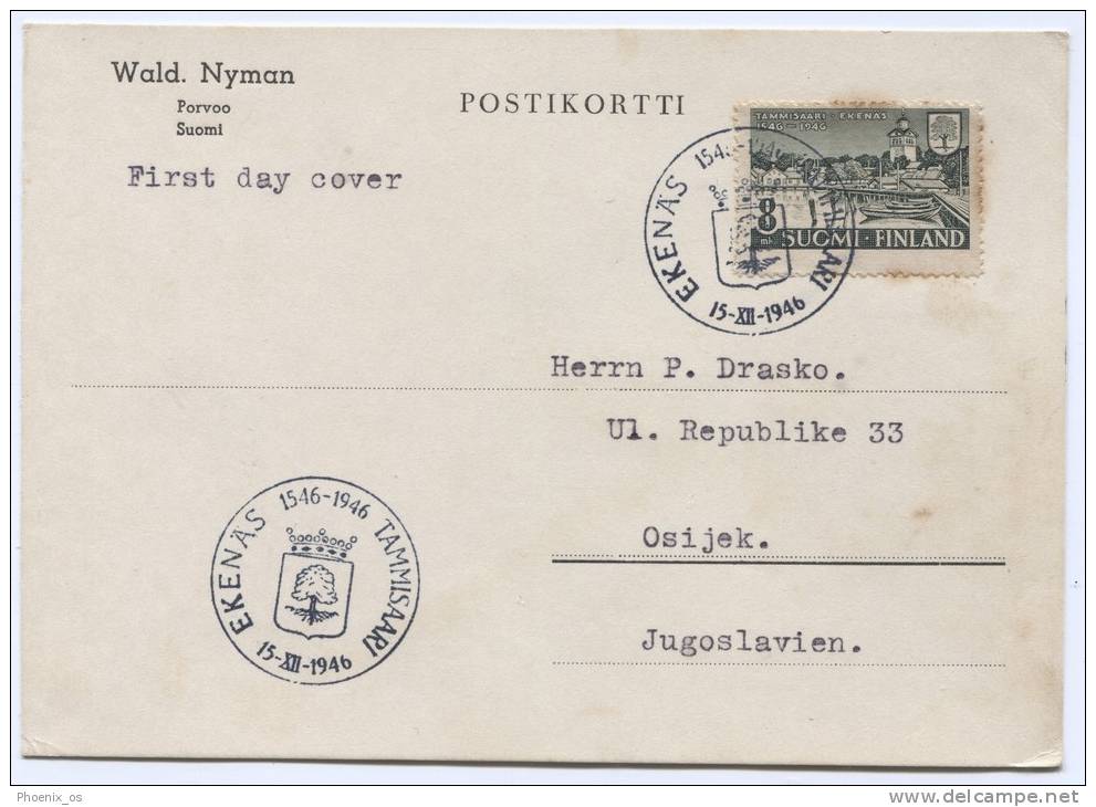 FINLAND, Suomi - Tammisaari, Ekenas, Postal Stationery To Croatia (ex Yugoslavia), 1946. - Interi Postali