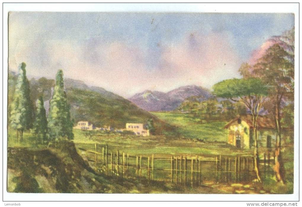 Italy, Painting, Countryside View, Houses With Hills & Trees, 1952 Used Postcard [11332] - Paintings