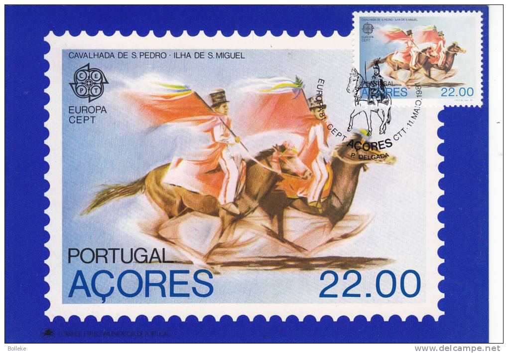 Açores - Portugal - Europa CEPT - Carte Maximum De 1981 - Chevaux - Drapeaux - Cartes-maximum (CM)