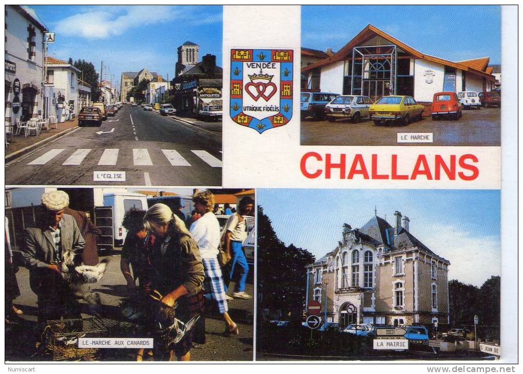 Challans..belle Multi-vues..animée..le Marché Aux Canards..la Mairie..avec Voitures - Challans