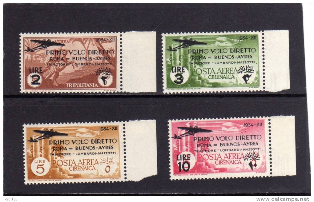 COLONIE ITALIANE TRIPOLITANIA 1934 AIR MAIL FLIGHT ROME - POSTA AEREA VOLO ROMA - BUENOS AIRES SERIE COMPLETA MNH - Tripolitania