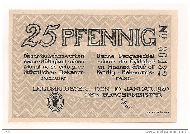 DANEMARK / DENMARK - LUGUMKLOSTER / 25 PFENNIG 1920 - NEUF / UNCIRCULATED - Denemarken