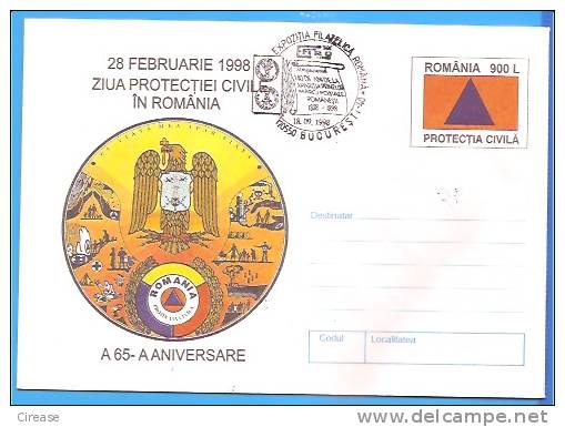 Civil Protection Day, Eagle Stylized, Birds ROMANIA Postal Stationery Cover 1998 - Polucion