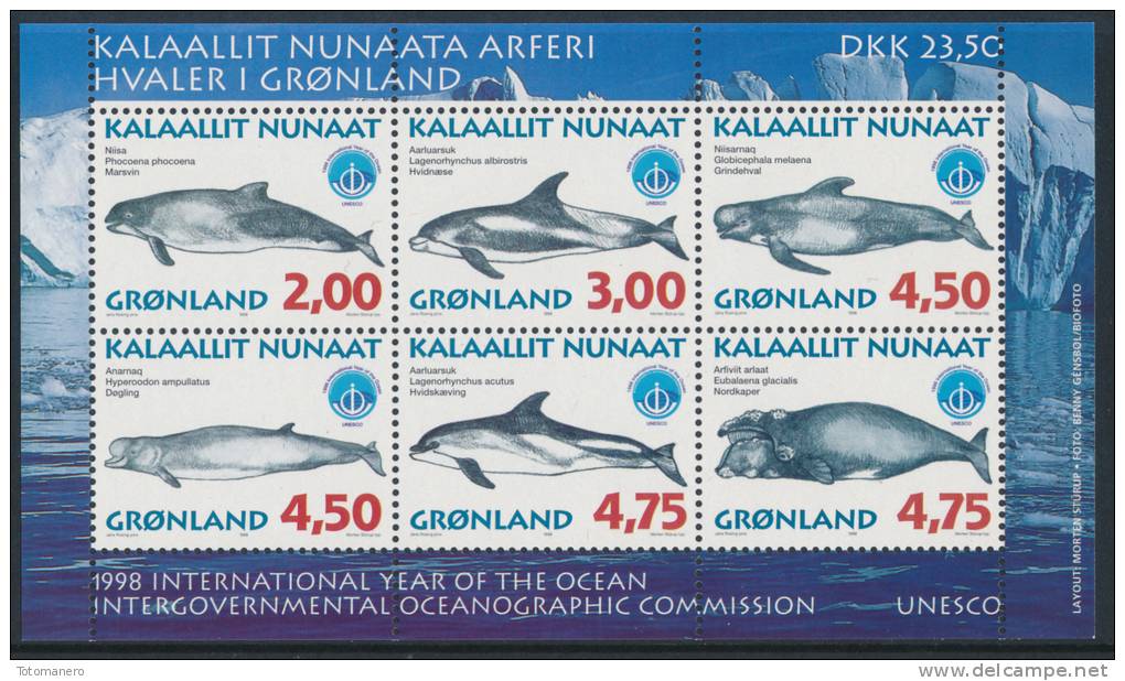 GREENLAND/Grönland 1998, Whales Of The Arctic Ocean III, Set Of 6v And Souvenir Sheet** - Ungebraucht