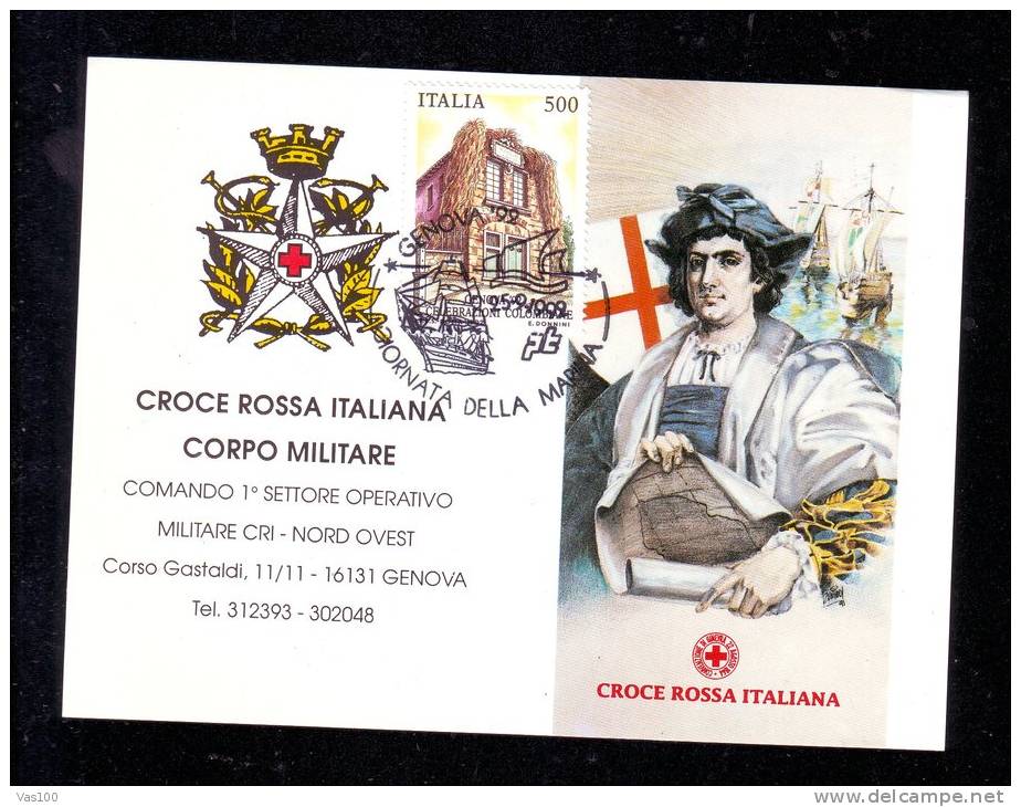 RED CROSS, 1992,CARD,CROCE ROSSA ITALIANA CORPO MILITARE OBLITERATION CONCORDANTE. - Christophe Colomb