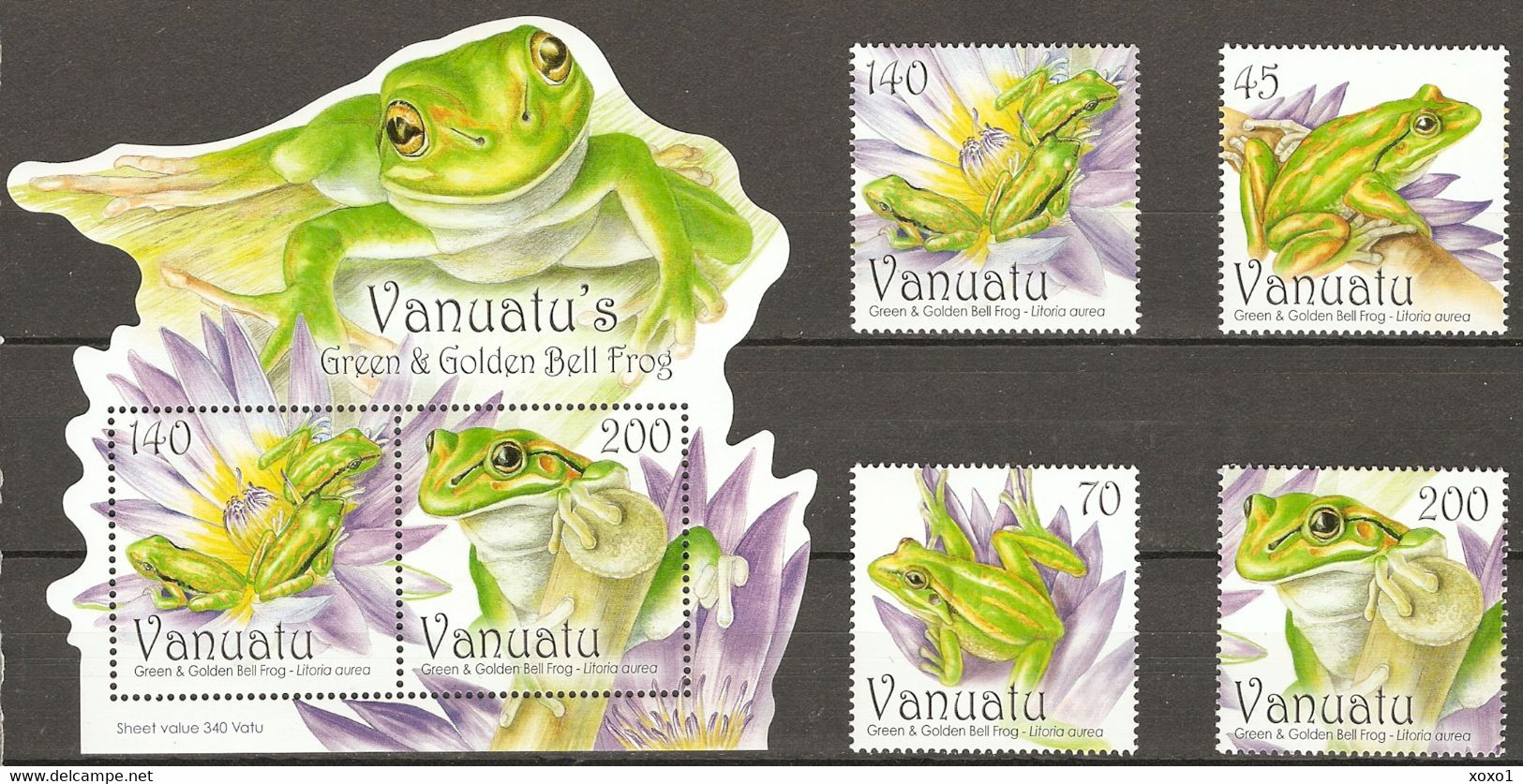 Vanuatu 2011  Mi.No. 1447 - 1450 (Block 71)  Amphibians Green And Golden Bell Frog  4v+ S\sh MNH**    14.20 € - Rane