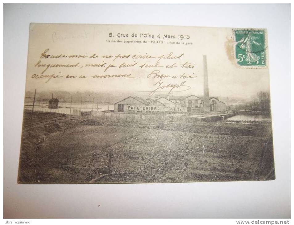 2jfk - CPA  N°8 - BEAUMONT SUR OISE - Crue De L'oise 4 Mars 1910 - Usine Des Papeteries De " L'AUTO " - [95] Val D´Oise - Beaumont Sur Oise