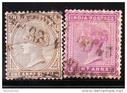 India 1882-87 Queen Victoria 1a6p &amp; 8a Used - 1858-79 Kronenkolonie