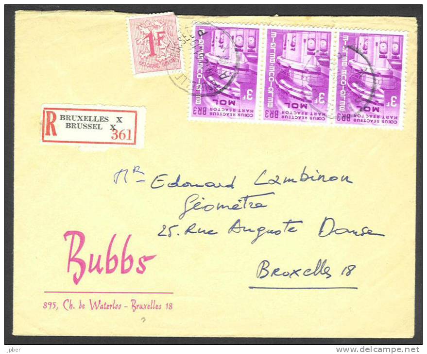 (J442) Belgique - Sur Reco. Du 14/12/61 N°1196 (bande De Trois) + N°859 Entête "Bubbs" - Coeur Réacteur Nucléaire Mol - Cartas & Documentos