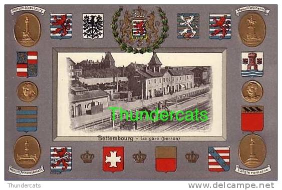 BETTEMBURG BETTEMBOURG LA GARE PERRON TRAIN  CARTE EN RELIEF GAUFREE TIMBRES - Bettembourg