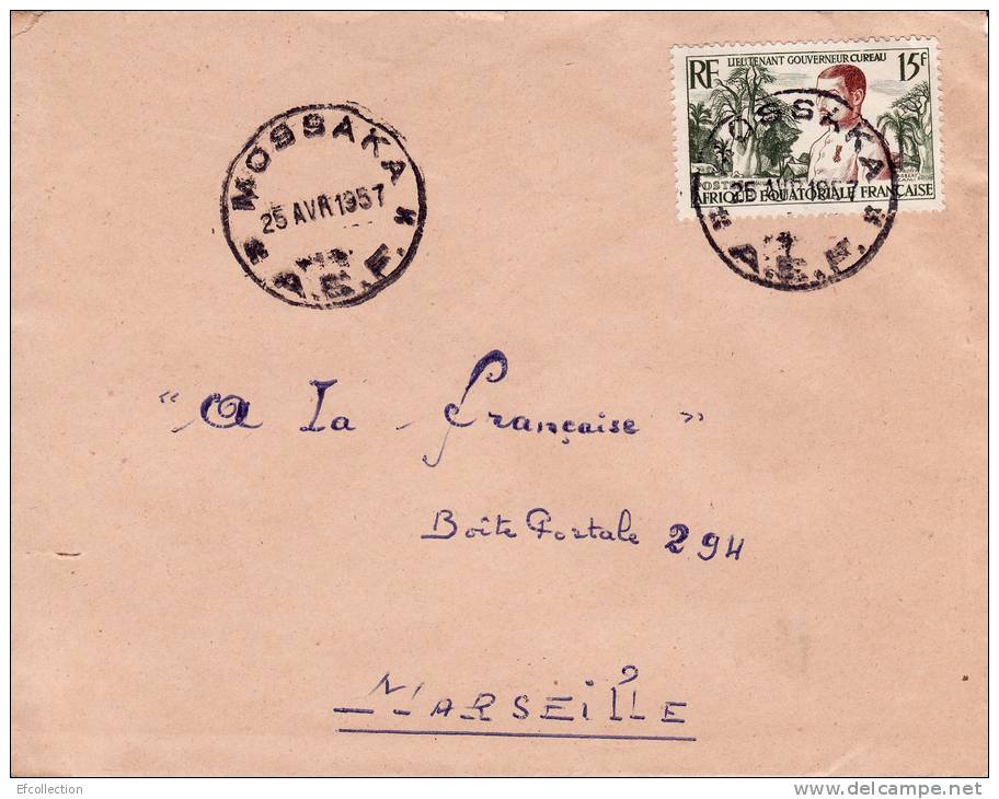 MOSSAKA - CONGO - 1957 - AFRIQUE - COLONIE FRANCAISE - LIEUTENANT GOUVERNEUR  CUREAU - LETTRE PAR AVION - Briefe U. Dokumente