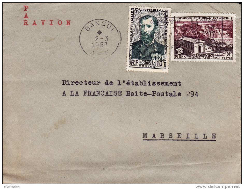 BANGUI - OUBANGUI - AFRIQUE - COLONIE FRANCAISE - SAVORGNAN DE BRAZZA - CHUTES & USINE DE BOALI - LETTRE AVION - Brieven En Documenten