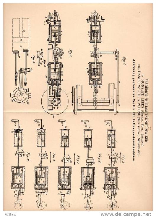 Original Patentschrift - F. Tannett In Hunslet , Leeds Und Petone , 1899 , Luft - Expansionsmaschine , Ventile !!! - Tools