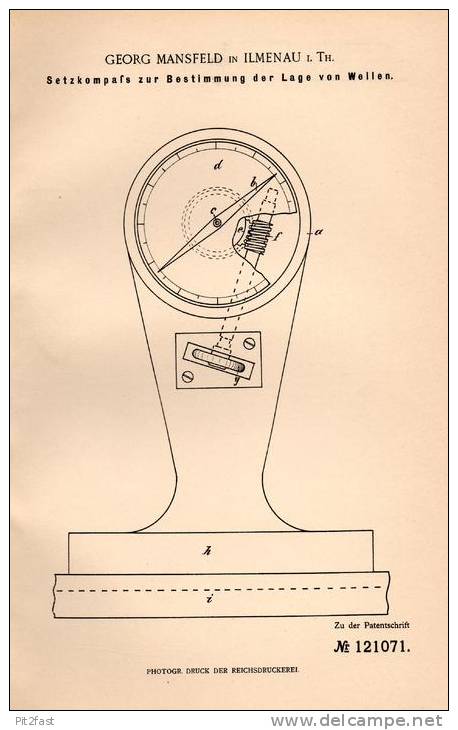 Original Patentschrift - Georg Mansfeld In Ilmenau I. Th. , 1900 , Setzkompaß Für Wellen , Kompaß , Kompass !!! - Technics & Instruments