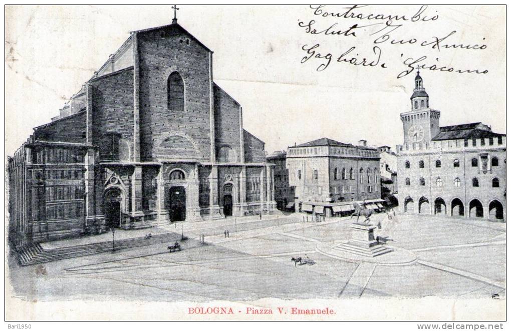 Cartolina  D´epoca        "  Bologna - Piazza V. Emanuele " - Bologna