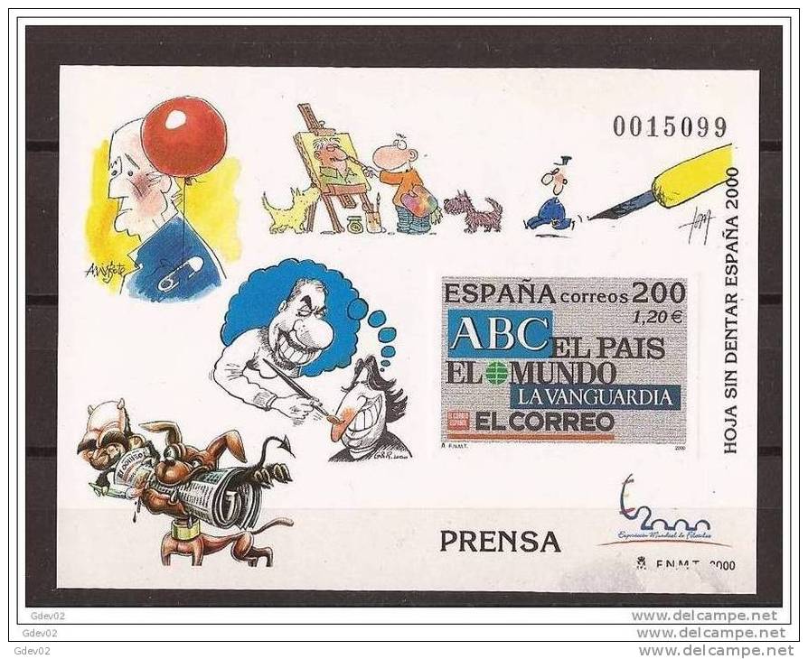 ES3766-LA012TEHC.Spain Espagne EXPO 2000 HOJA SIN DENTAR PRENSA.El Mundo,El Pais,La Vanguardia Etc..LUJO - Commemorative Panes