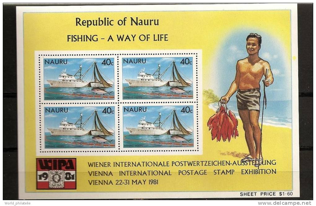 Nauru 1981 N° BF 4 ** Pêche, Bateau De Pêche, Thon, Filet, Wipa, Vienne, Exposition Philatelique, Mode De Vie - Nauru