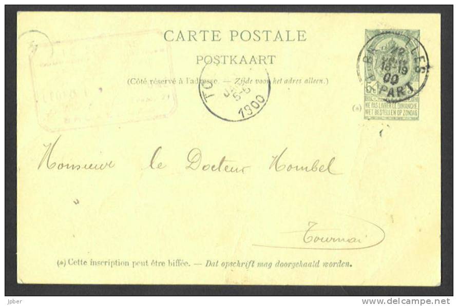 (J500) Belgique - Carte Postale Avec 5 C Du 22 Janvier 1900 De Bruxelles à Tournai - 1893-1907 Coat Of Arms