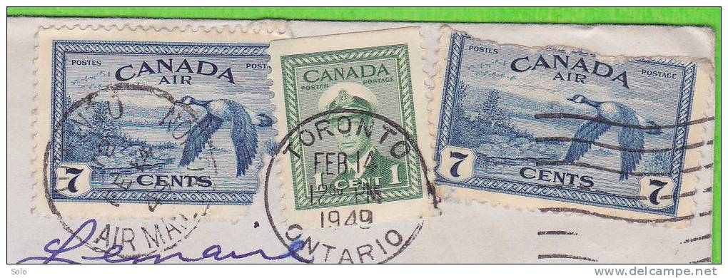 Sur Enveloppe - CANADA - 3 Timbres - Cachet TORONTO 1949 - Covers & Documents