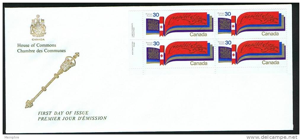 1982 Constitution  Pl Block House Of Commons Cachet Chambre Des Communes Sc 916 - 1981-1990