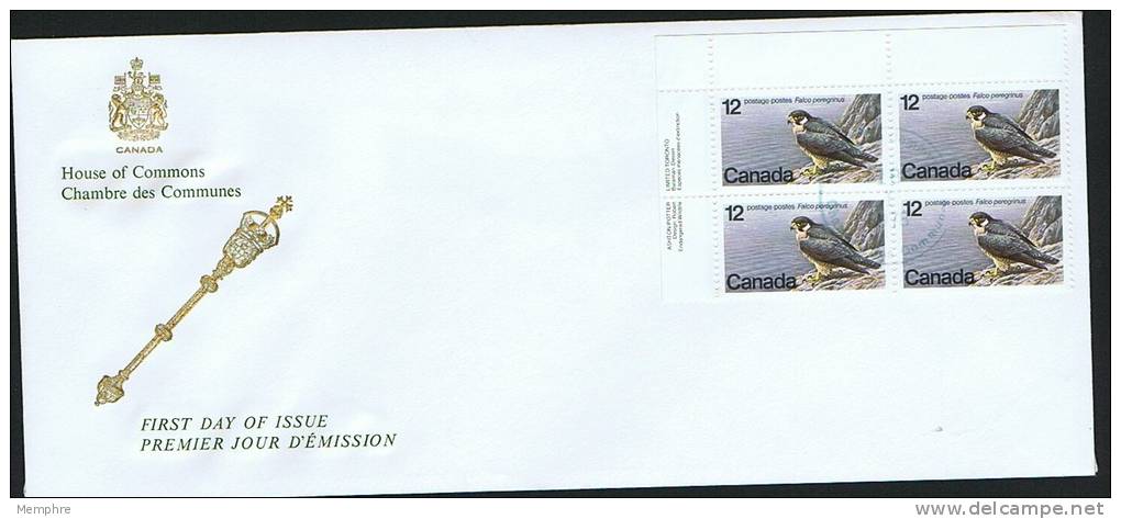 1978  Peregrine Falcon   Pl Block House Of Commons Cachet Chambre Des Communes Sc 752 - 1971-1980