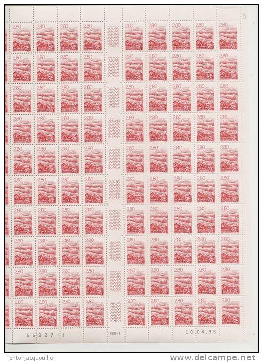 AUVERGNE - REGION FRANCAISE   ++  FEUILLE DE 100 TIMBRES A 2,80 FRANCS - Full Sheets