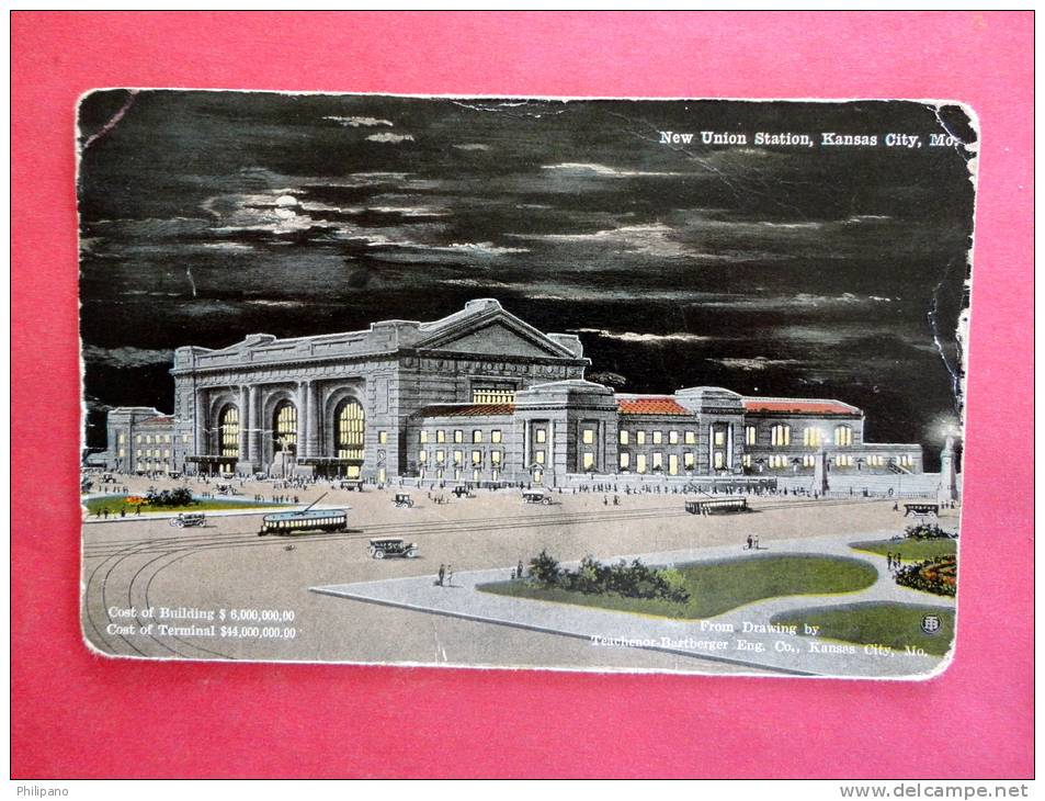 Night View New Union Station  Missouri > Kansas City – Missouri   1918 Cancel===  = Ref 664 - Kansas City – Missouri