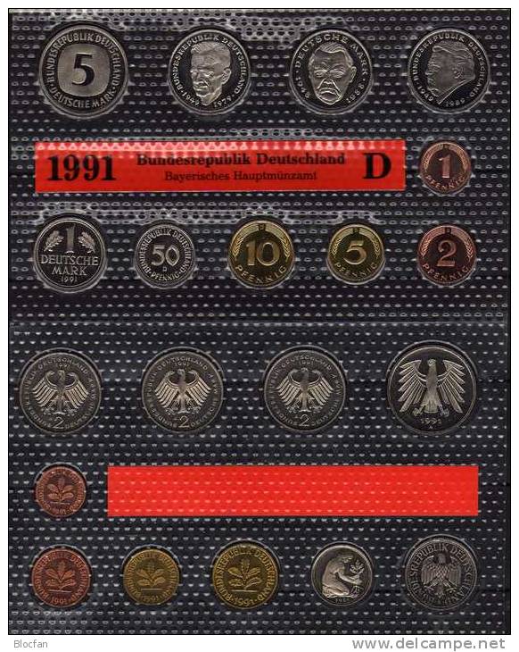 Deutschland 1991 Prägeanstalt D Stg 25€ Stempelglanz Kursmünzensatz Der Staatlichen Münze München Set Coin Of Germany - Mint Sets & Proof Sets