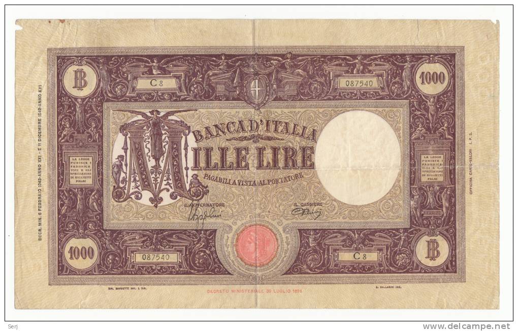 Italy 1000 Lire 1943 P 62 - 1000 Lire