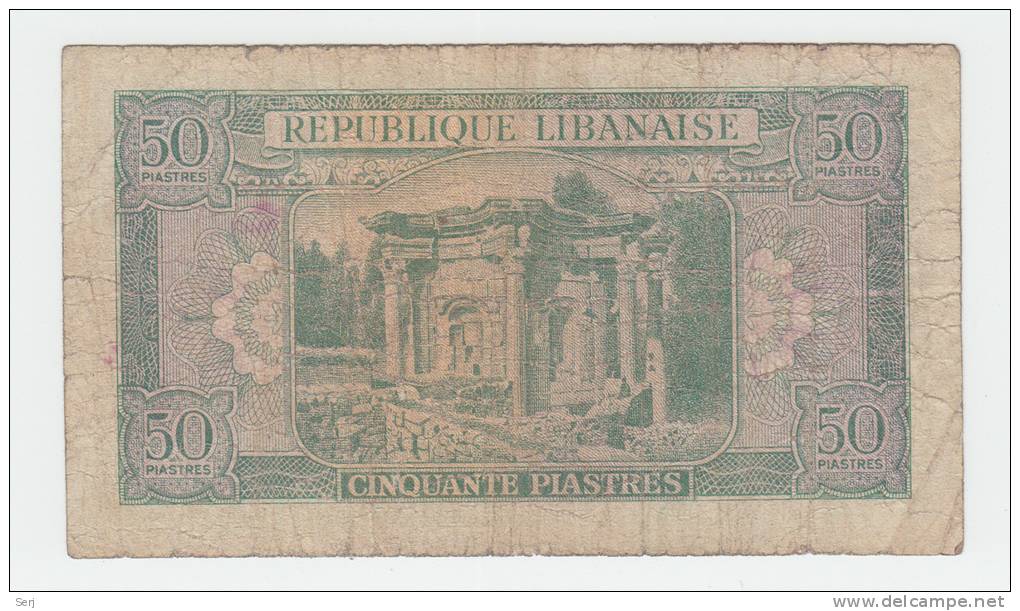 Lebanon 50 Piastres 1950 "aF" P 43 - Líbano