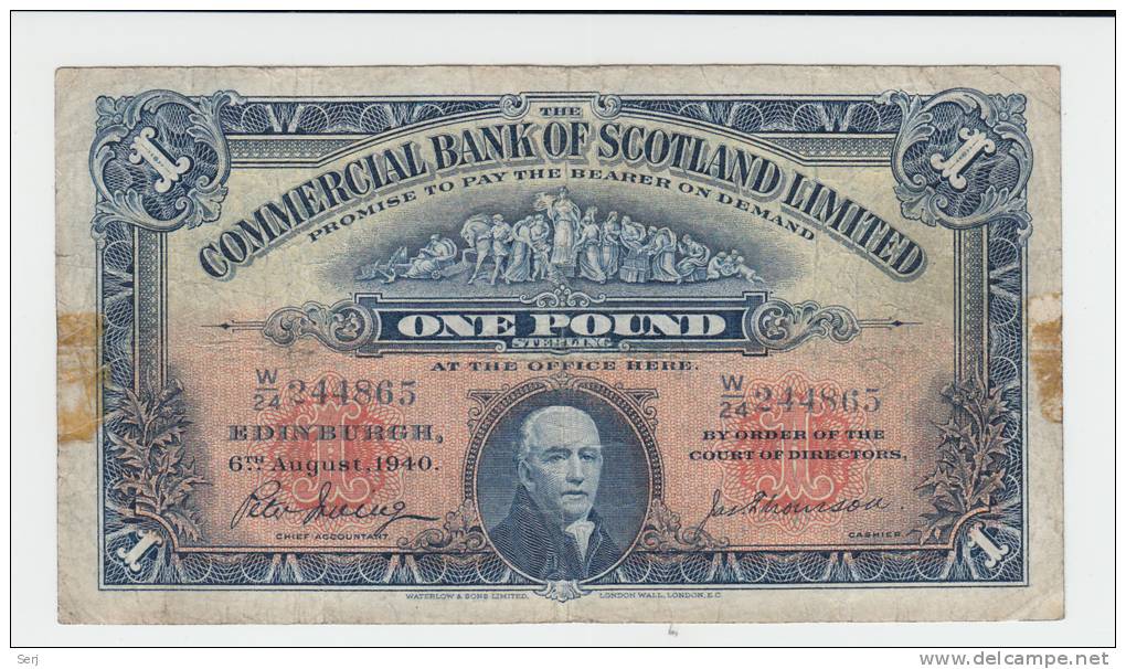 COMMERCIAL BANK OF SCOTLAND LIMITED 1 POUND 1940 "F" P S331b - 1 Pond