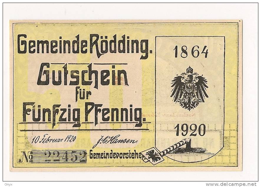 DANEMARK / DENMARK / GERMANY - RÖDDING / 50 PENNIG 1920 - Dinamarca