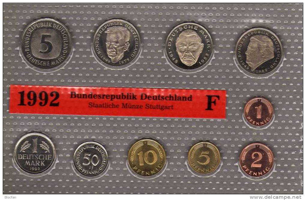 Deutschland 1992 Prägeanstalt F Stg 25€ Stempelglanz Kursmünzensatz Der Staatlichen Münze Stuttgart Set Coin Of Germany - Mint Sets & Proof Sets