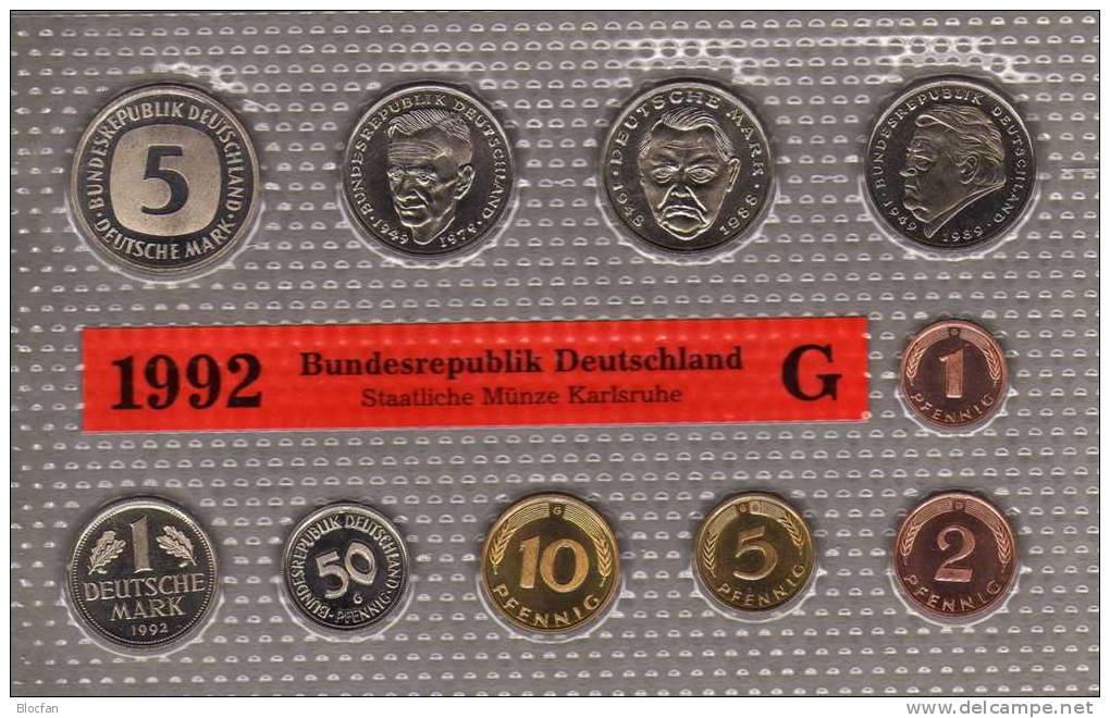 Deutschland 1992 Prägeanstalt G Stg 25€ Stempelglanz Kursmünzensatz Der Staatlichen Münze Karlsruhe Set Coin Of Germany - Mint Sets & Proof Sets