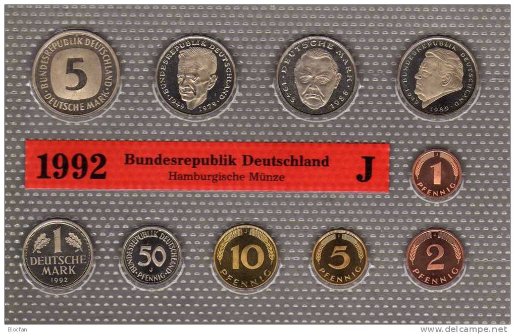Deutschland 1992 Prägeanstalt J Stg 25€ Stempelglanz Im Kursmünzensatz Der Staatlichen Münze Hamburg Set Coin Of Germany - Mint Sets & Proof Sets