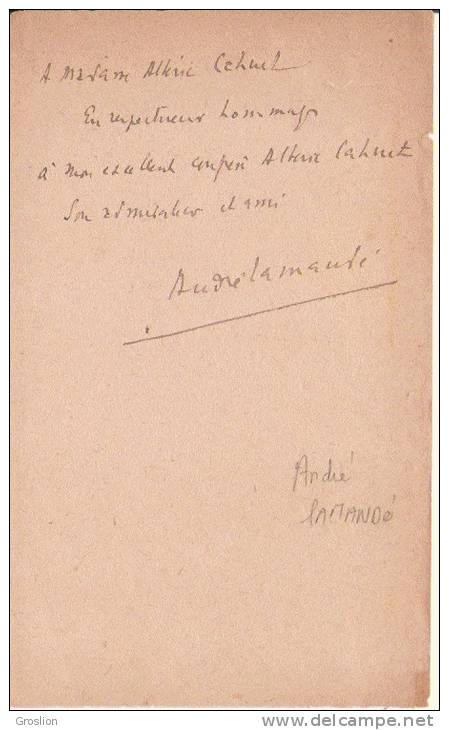 ANDRE LAMANDE (BLAYE 33 1886 1933) ECRIVAIN FRANCAIS PAGE DE LIVRE DEDICACEE A ALBERIC CAHUET JOURNALISTE ECRIVAIN - Autres & Non Classés