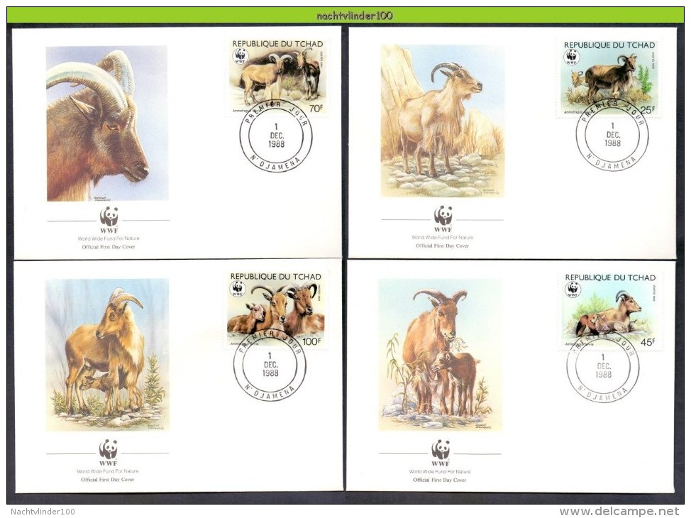 Mrn074fb WWF FAUNA ZOOGDIEREN 'HERT' BARBARY SHEEP MAMMALS Mähnenspringer  TCHAD 1988 FDC's - FDC