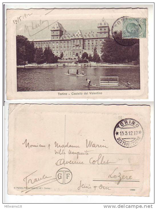 Italia Cartolina 1912 Torino Castello Del Valentino Animata, Barche - Viaggiata Per Lozere France - Castello Del Valentino