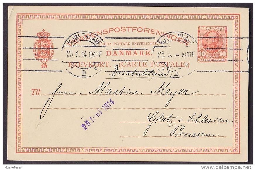 Denmark Postal Stationery Ganzsache Entier KJØBENHAVN B. 1914 To GLATZ Schlesien Ostpreussen (2 Scans) - Postal Stationery