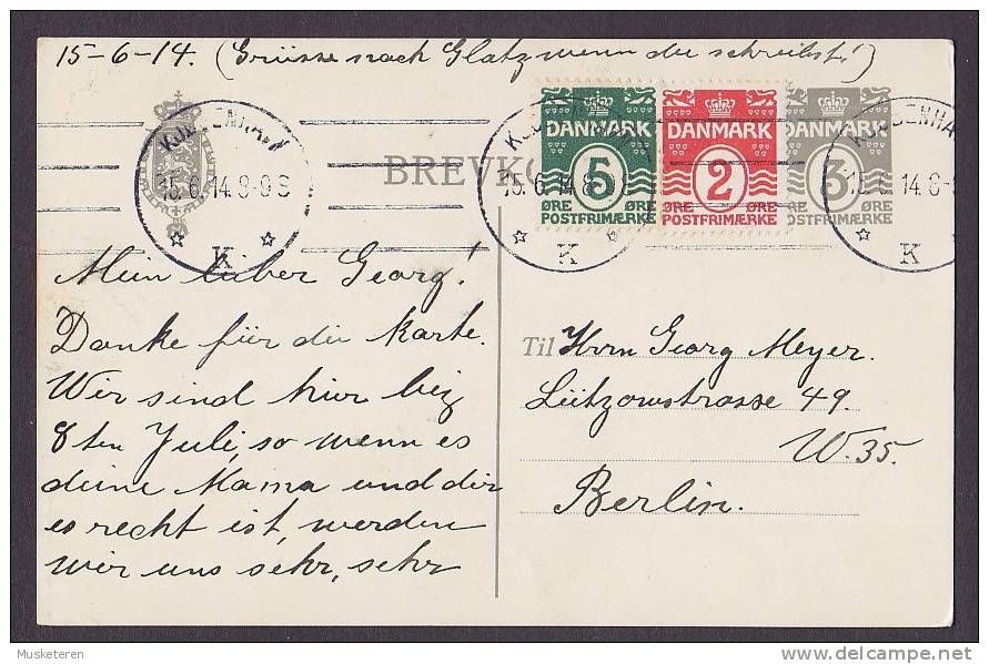 ## Denmark Uprated Postal Stationery Ganzsache Entier KJØBENHAVN K. 1914 To BERLIN Deutschland (2 Scans) - Ganzsachen