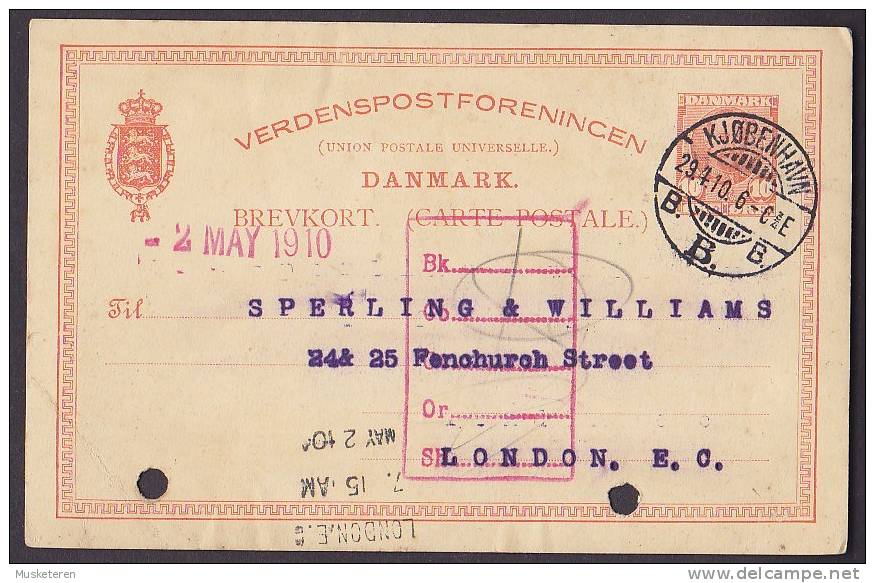 Denmark Postal Stationery Ganzsache Entier KJØBENHAVN B.B.B. 1910 To LONDON England (2 Scans) - Postal Stationery