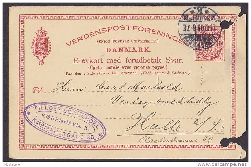 Denmark Postal Stationery Ganzsache Entier TILLGES BOGHANDEL Kjøbenhavn 1910 To HALLE Deutschland (2 Scans) - Postwaardestukken