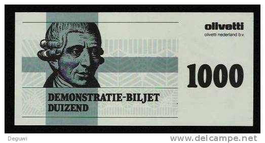 Test Note "OLIVETTI NL " Type A, Testnote, 1000 UNITS, Kopf Links, Beids. Druck, RRRRR, UNC - Altri & Non Classificati