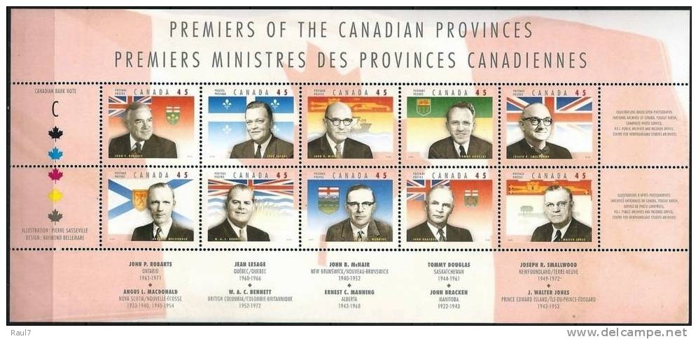 CANADA 1998 - 1ers Ministres Des Provinces Canadiennes - BF  Neufs // Mnh - Unused Stamps